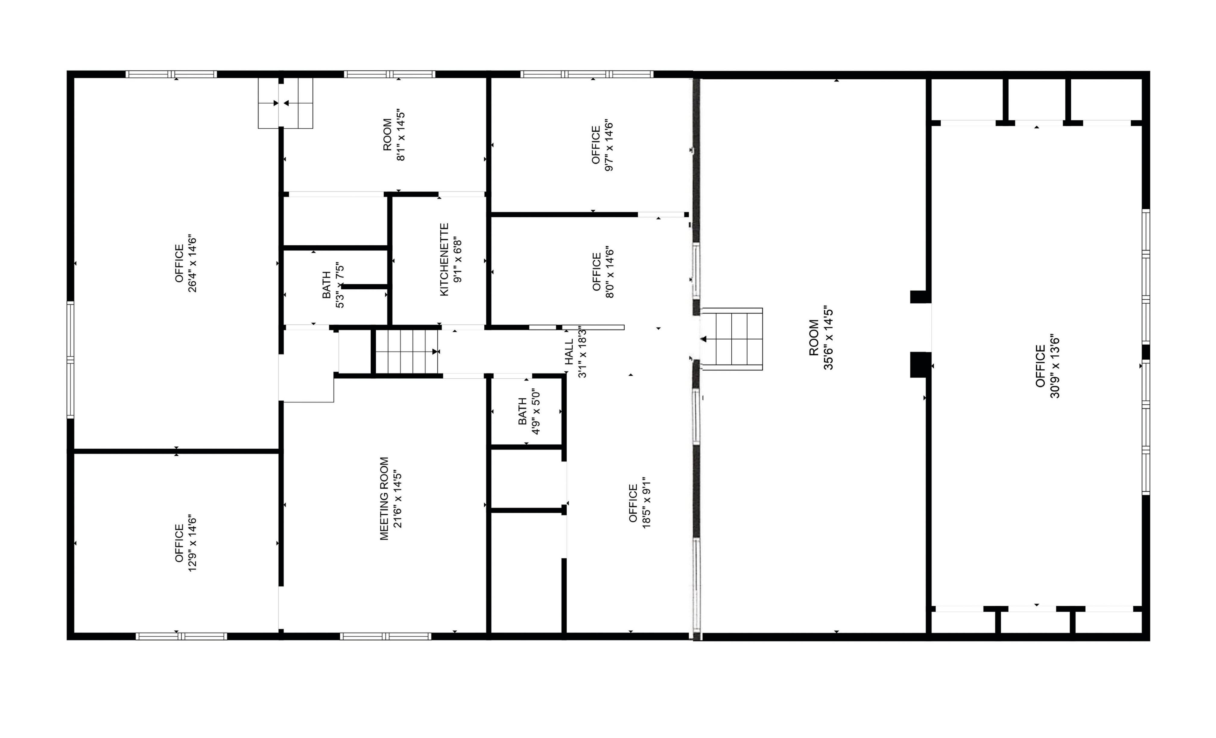 Entire second floor office layout sketch for Suite 201 and Suite 202
